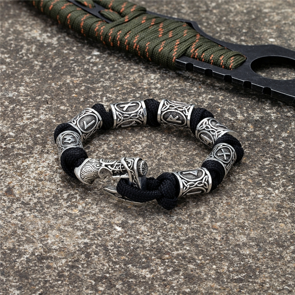 Mens Norse Runes Beaded Bracelet | Mens Viking Braided Paracord Bracelet |
